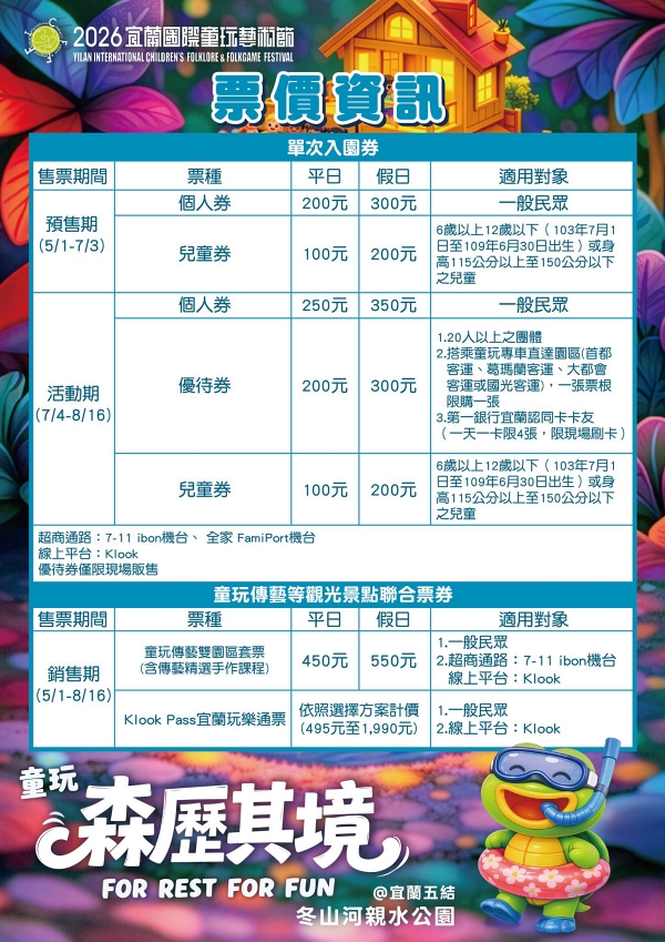【2026 宜蘭國際童玩藝術節】冬山河親水公園「森歷其境」7/4登場！預售優惠票開賣、交通停車、傳藝雙園區套票整理 @紫色微笑 Ben Jean 饗樂生活