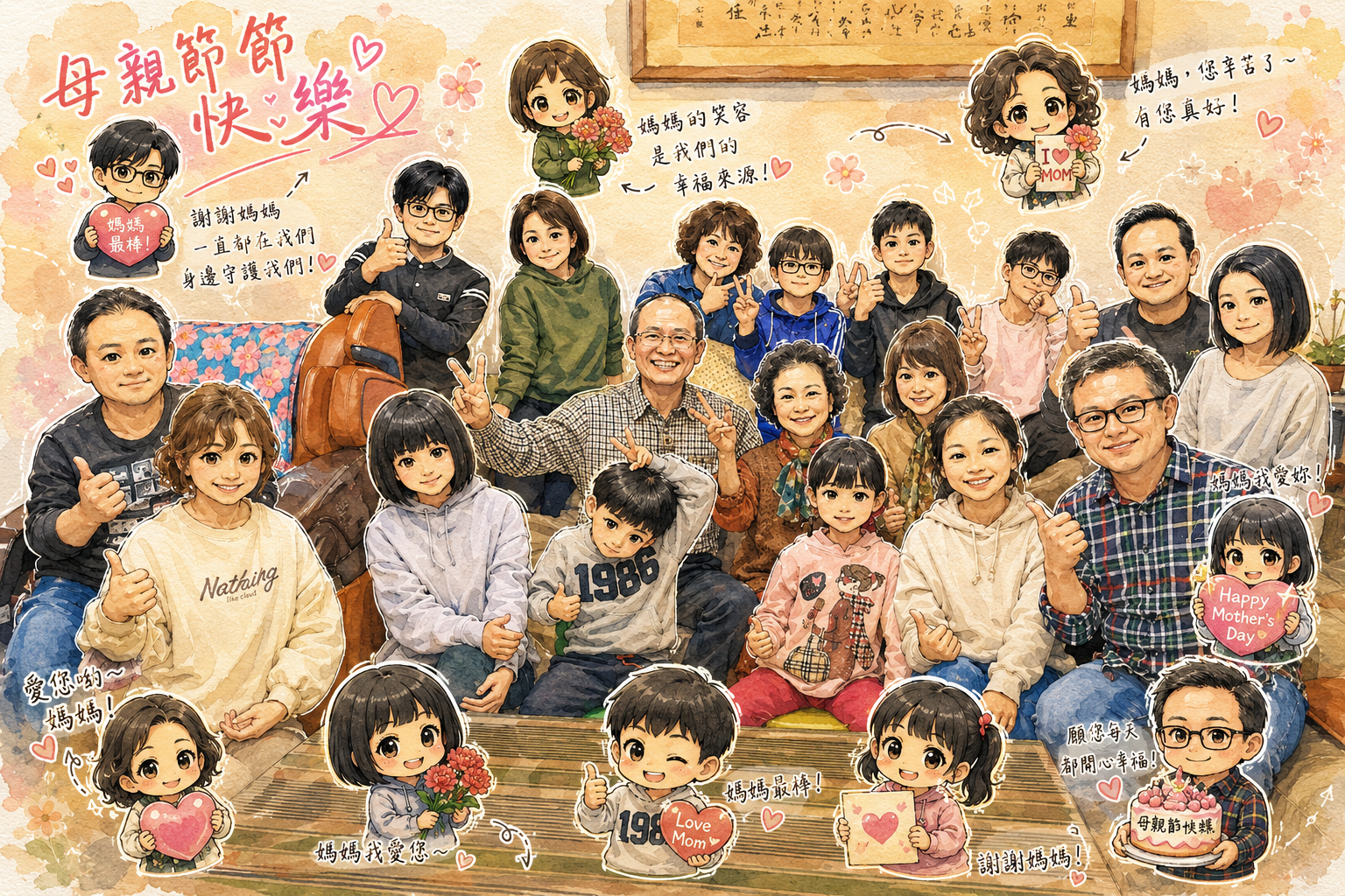 【ChatGPT】母親節手繪插畫教學語法｜一張照片變身溫暖水彩全家福，收藏最珍貴的幸福時光 @紫色微笑 Ben Jean 饗樂生活